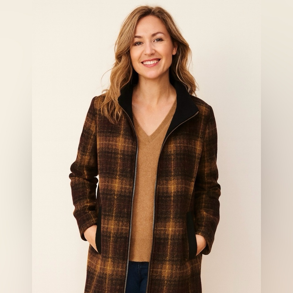 Pendleton Plaid Black and Brown Pea Coat